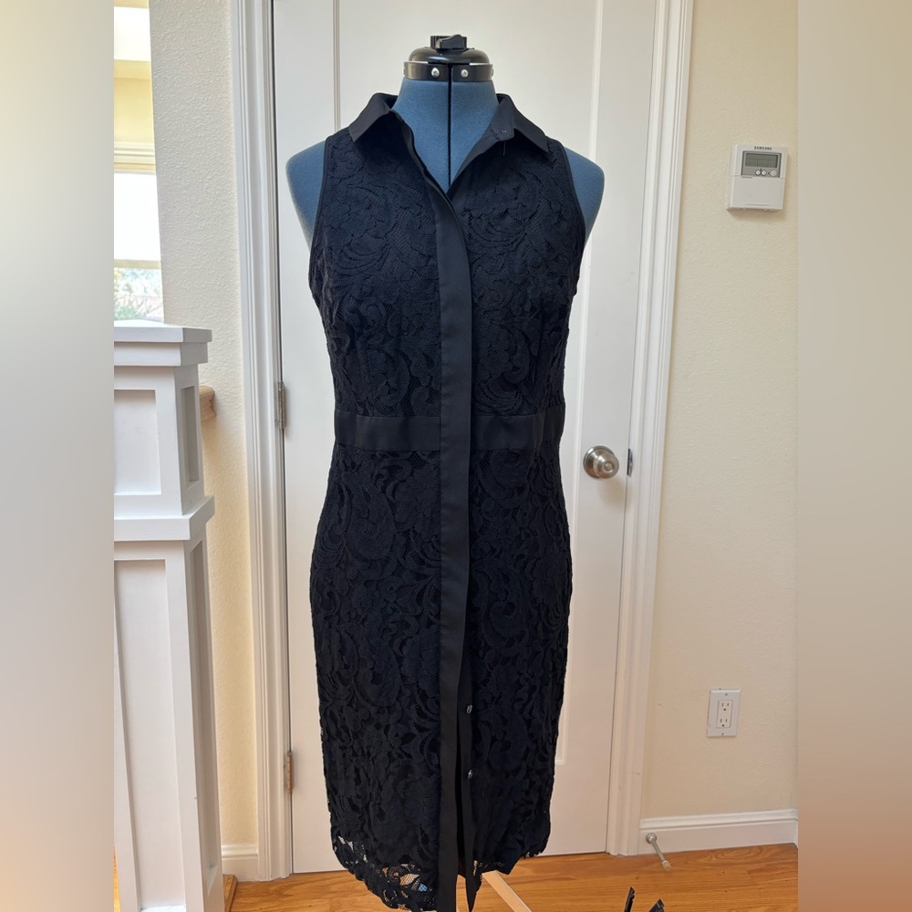 Ann Taylor Black Lace Midi Dress Size 10 LBD Sleeveless Summer Minimalist